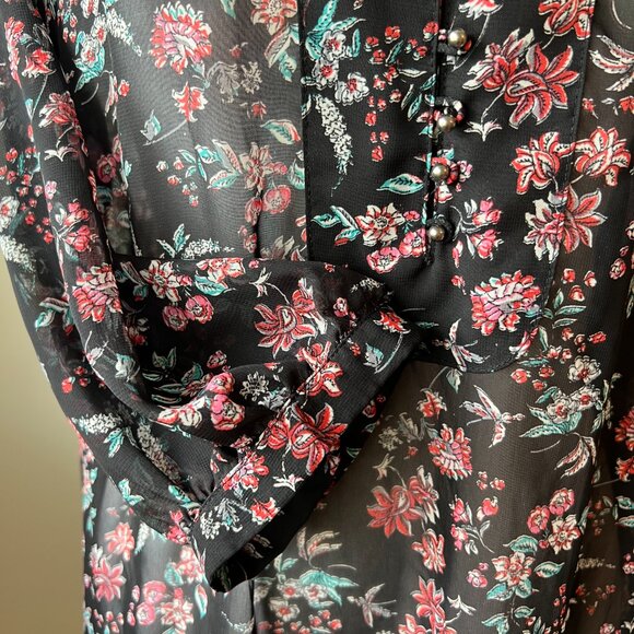 Costa Blanca Mini dress / tunic Sz M Black red green floral flowy sheet light - Picture 3 of 12